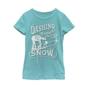 Girl's Star Wars Christmas AT-AT Dashing Snow Graphic Tee Tahiti Blue X Large